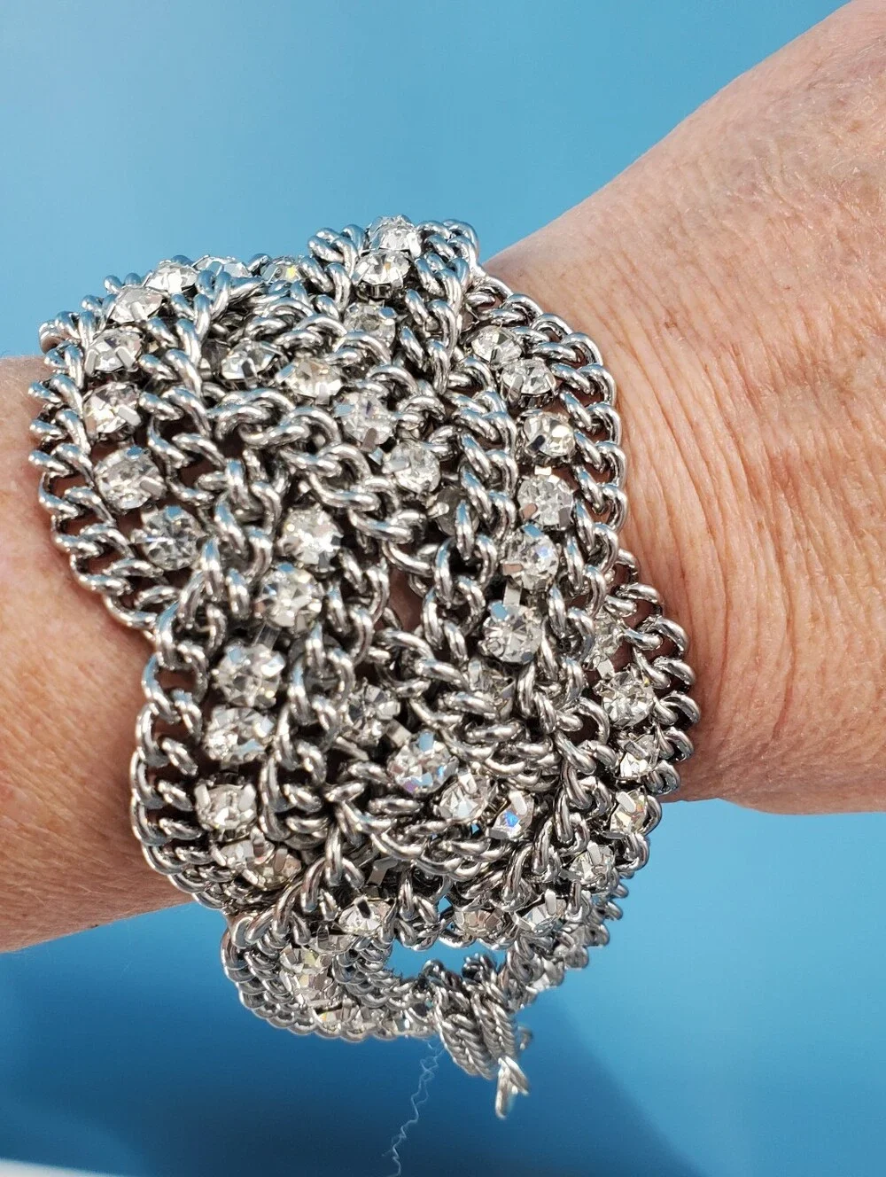 Vintage SPARKLY woven chain and rhinestone bracelet